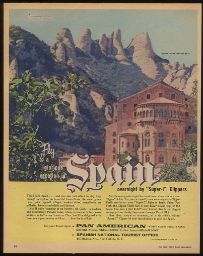 A Pan American ad promoting travel to Spain.